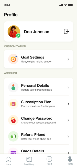 Glimpse of the My Calorie Check app