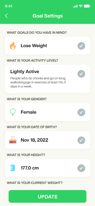 Glimpse of the My Calorie Check app